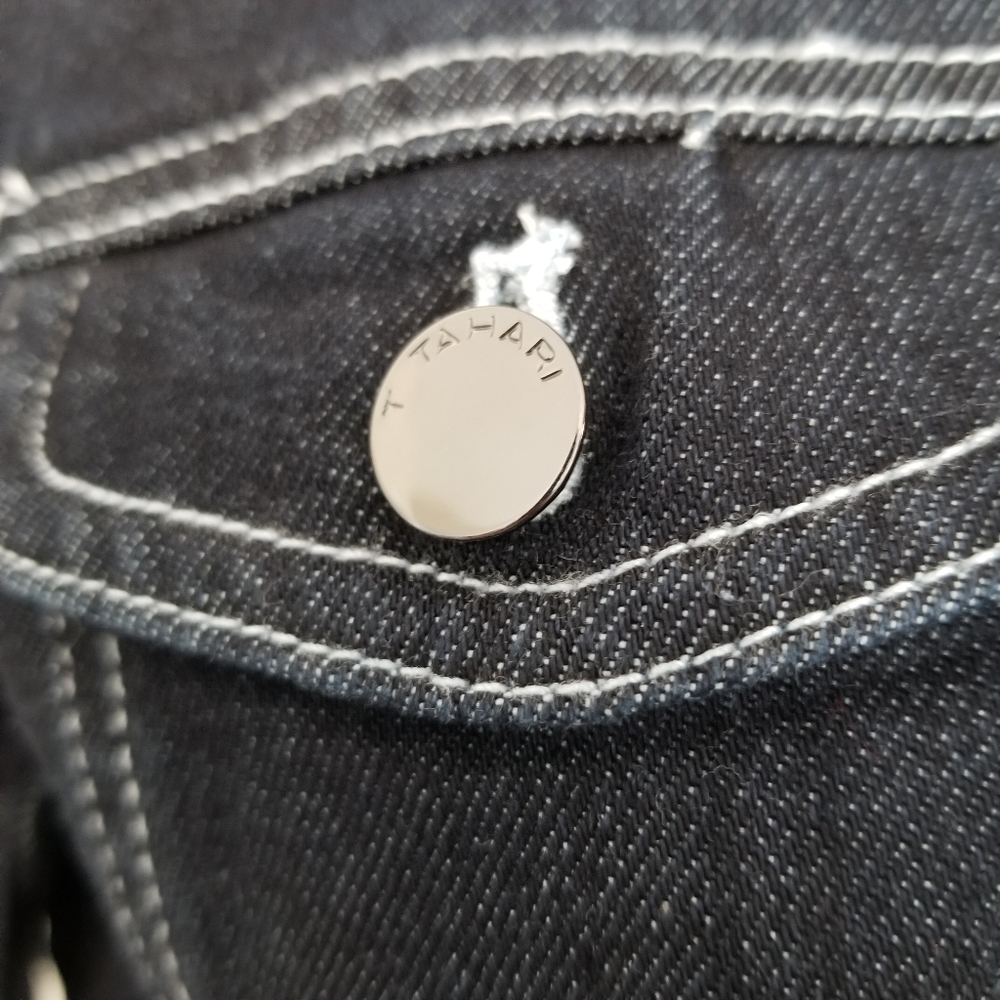 T TAHARI Black Denim Jacket Soft Fitted Small NWT - Picture 5 of 10